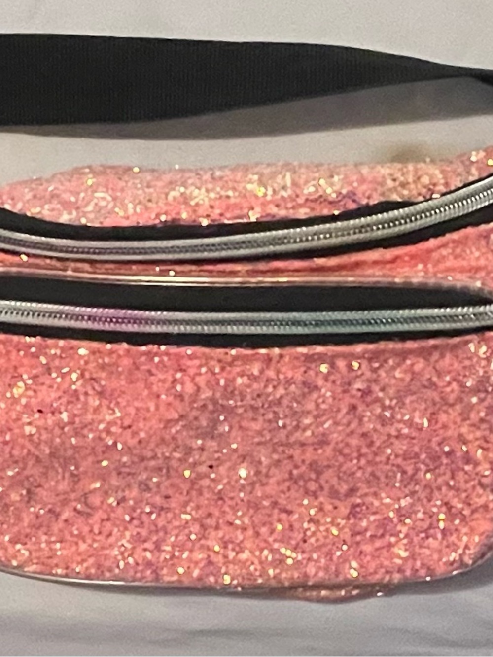 Glitter Pink Crossbody Bag with Adjustable Black Strap